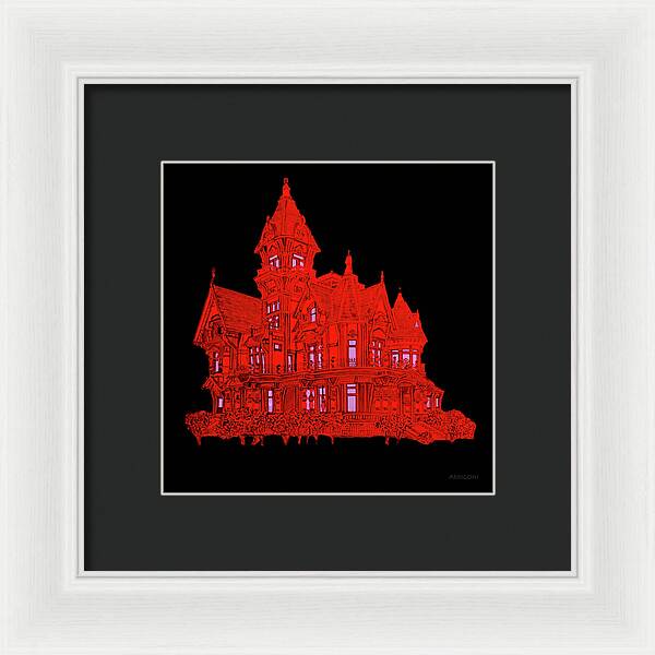Victorian Mansion in Red - Framed Print