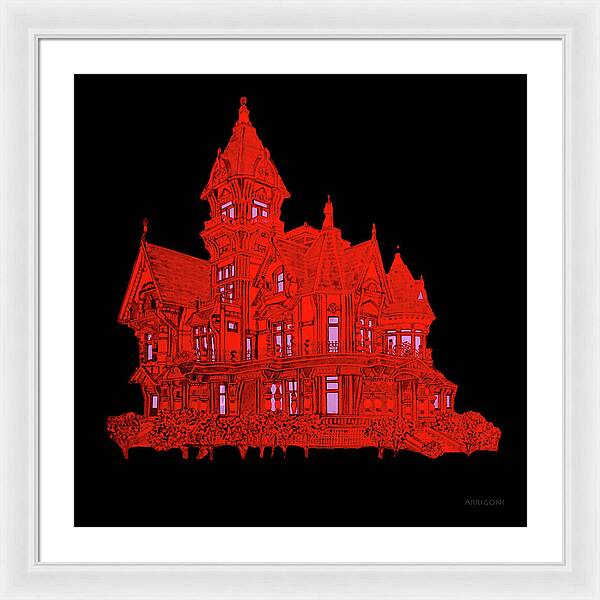 Victorian Mansion in Red - Framed Print