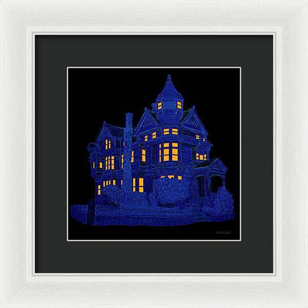 Victorian Mansion in Blue - Framed Print
