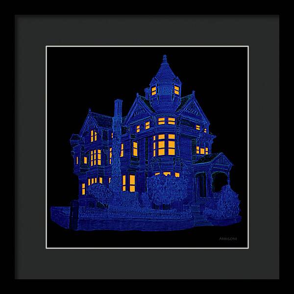 Victorian Mansion in Blue - Framed Print