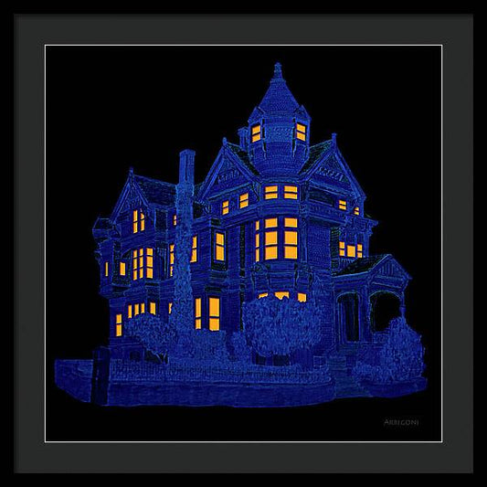 Victorian Mansion in Blue - Framed Print