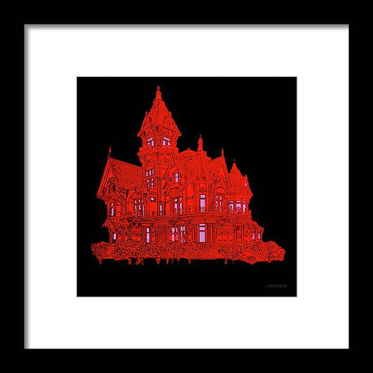 Victorian Mansion in Red - Framed Print