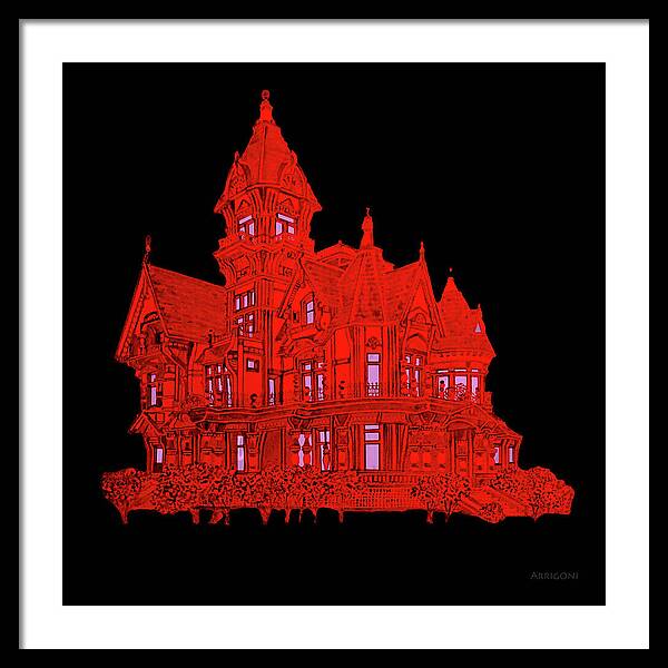 Victorian Mansion in Red - Framed Print